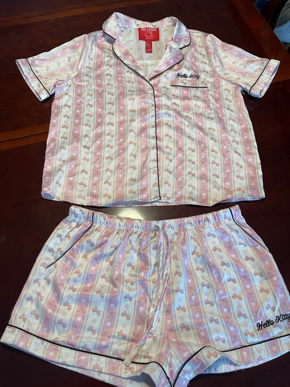 Hello Kitty Pastel Pink & White Striped Pajama Set - Size L